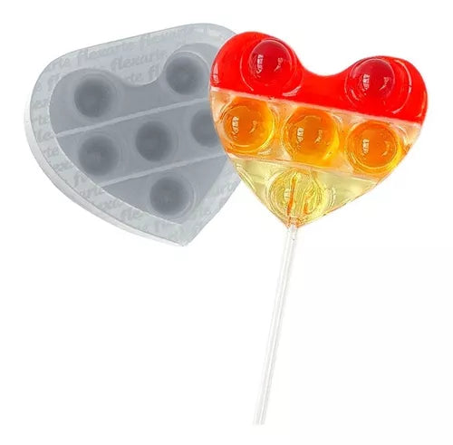 Kit C 2 Moldes Pirulitos Fidget 6,5cm Coração + Isomalt 150g