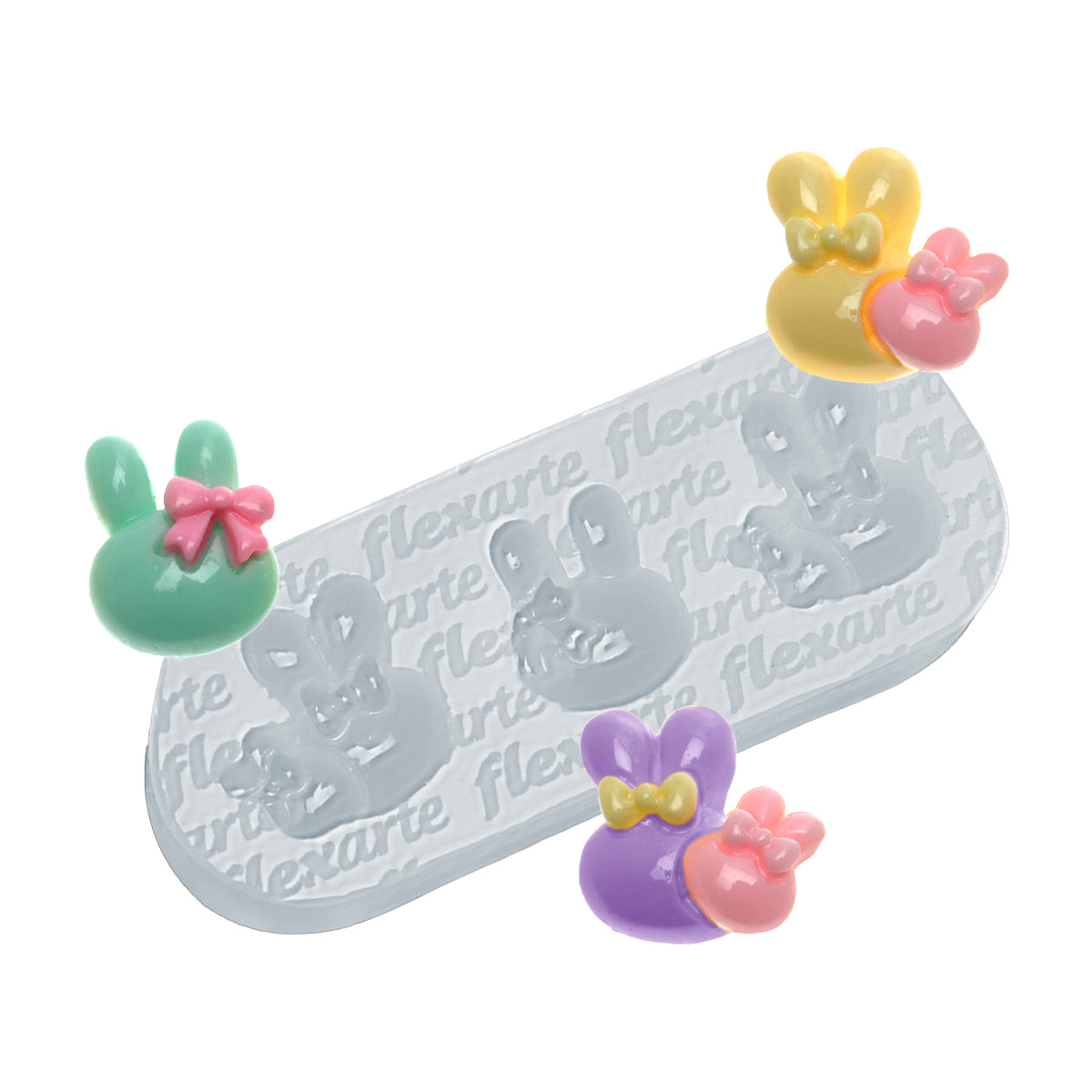 Molde de Silicone 992 - Trio de Cabecinhas de Coelho Mattie c/ Laço 2cm