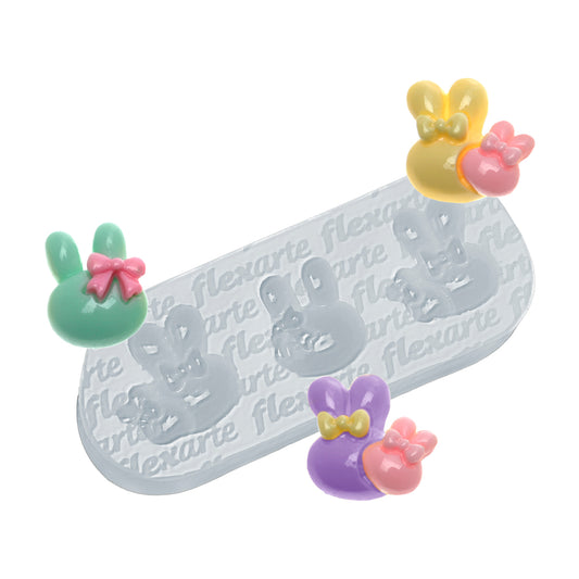Molde de  Silicone 992 - Trio de Cabecinhas de Coelho Mattie c/ Laço 2cm