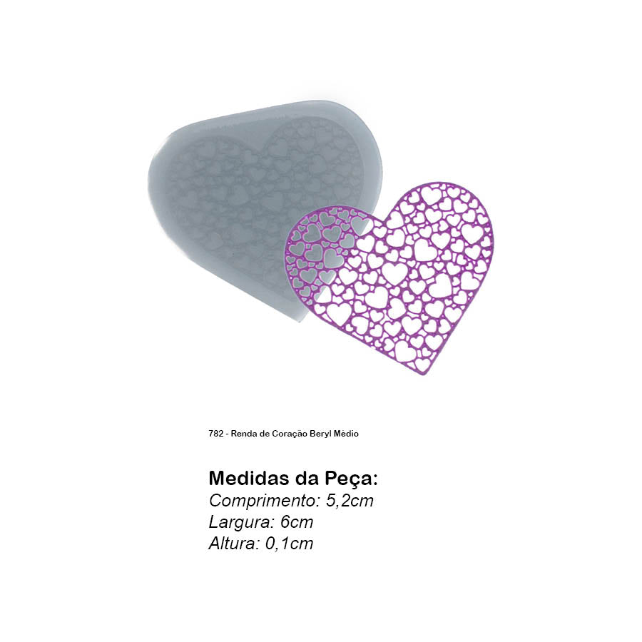 Molde de Silicone 782 - Renda de Coração Beryl Médio