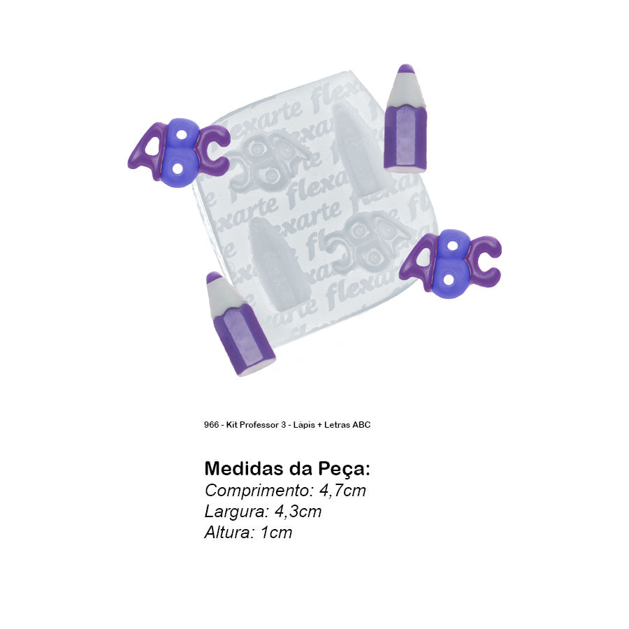 Molde de Silicone 966 - Kit Professor 3 - Lápis + Letras ABC
