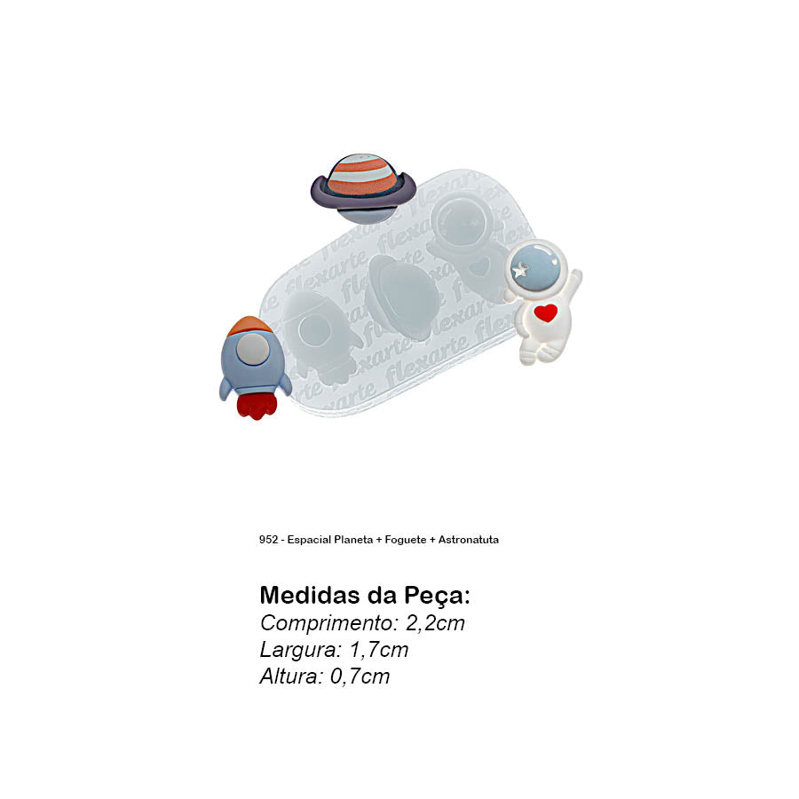 Molde de Silicone 952 - Espacial Planeta + Foguete + Astronatuta