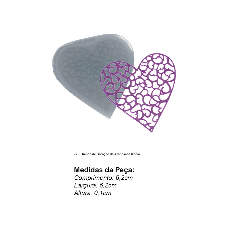Molde de Silicone 779 - Renda de Coração de Arabescos Médio