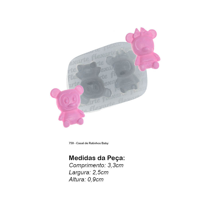 Molde de Silicone 759 - Casal de Ratinhos Baby