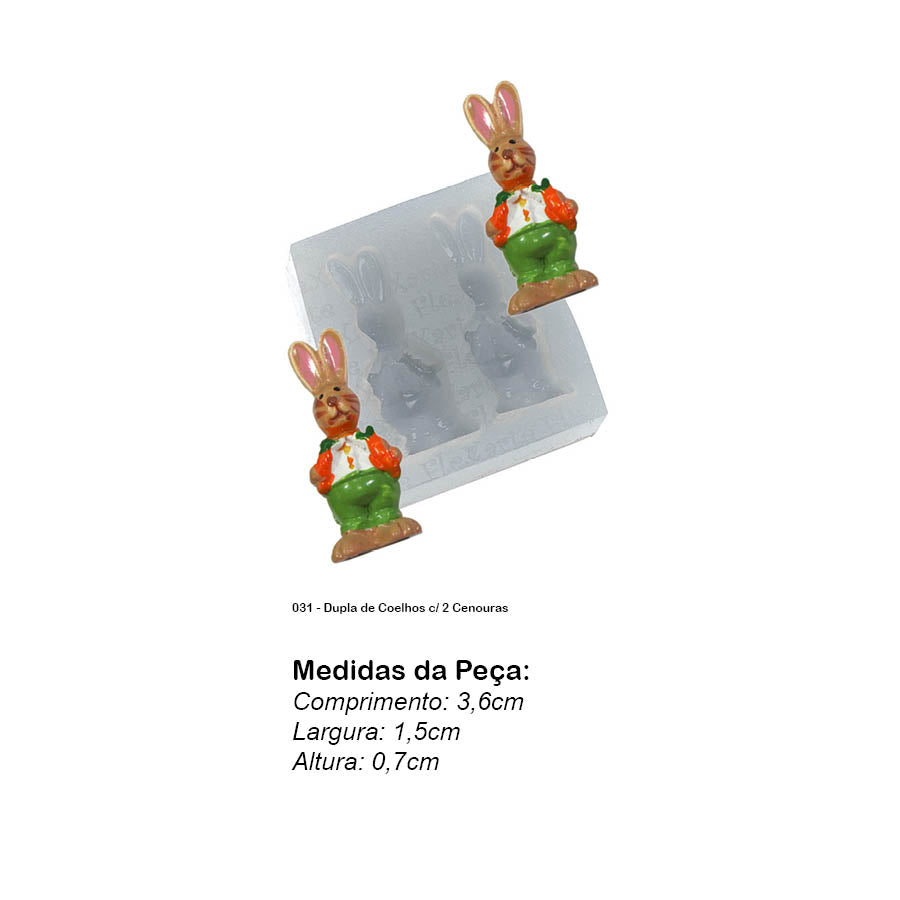 Molde de Silicone 031 - Dupla de Coelhos c/ 2 Cenouras