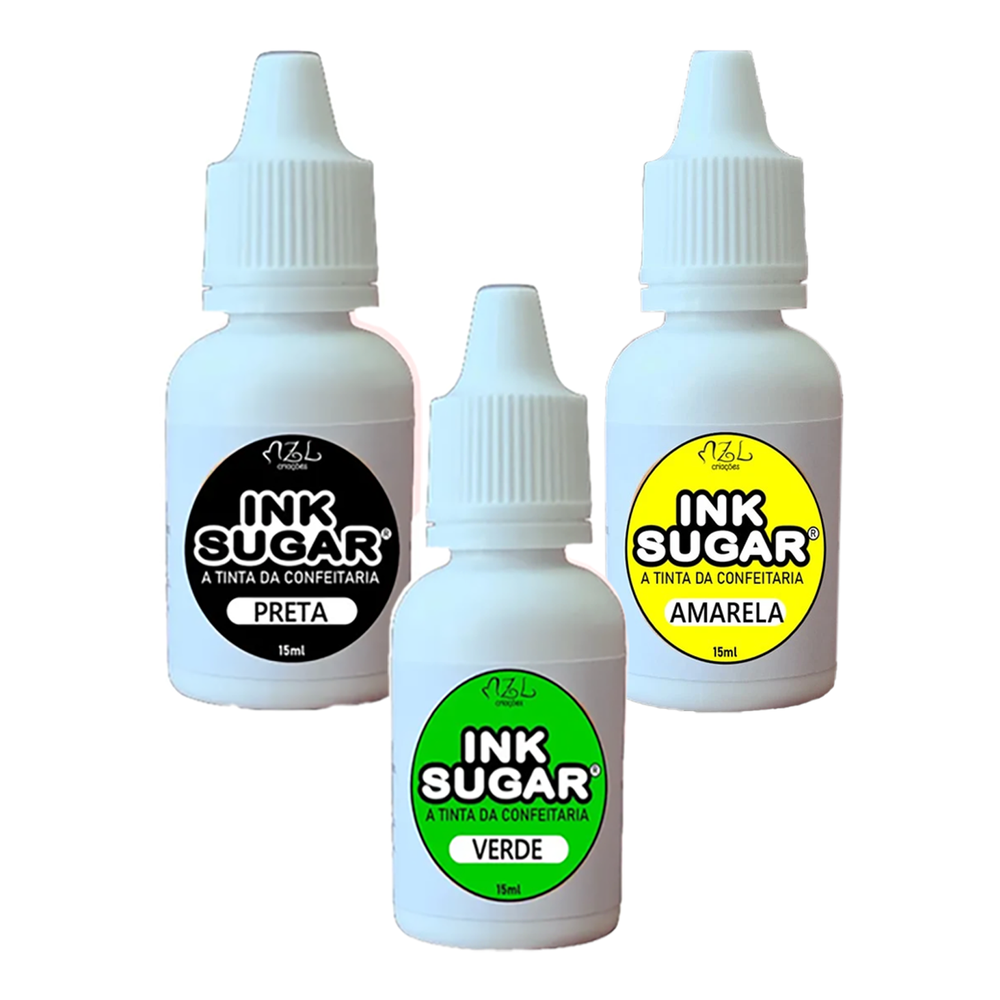 Kit Ink Sugar - 3 Cores (Preto, Verde, Amarelo) - 15ml