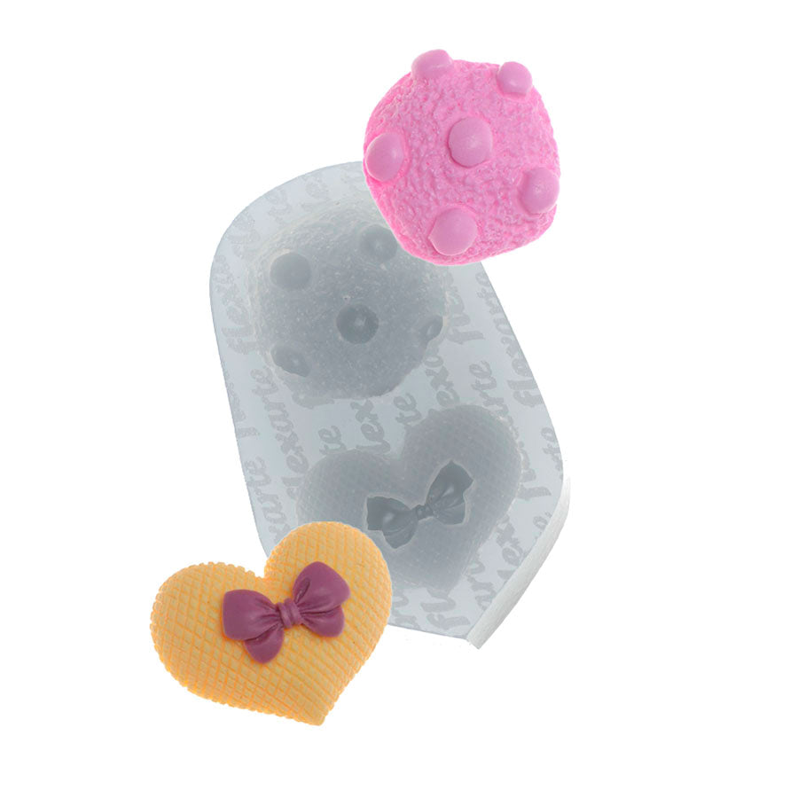 Molde de Silicone 757 - Cookie + Coração c/ Lacinho