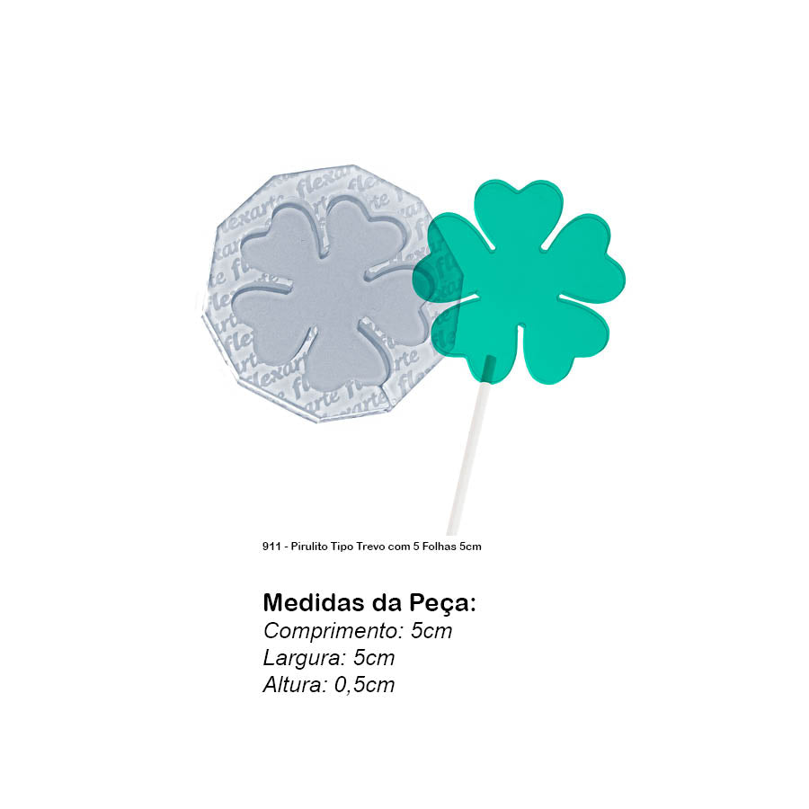 Molde de Silicone 911 - Pirulito Tipo Trevo com 5 Folhas 5cm