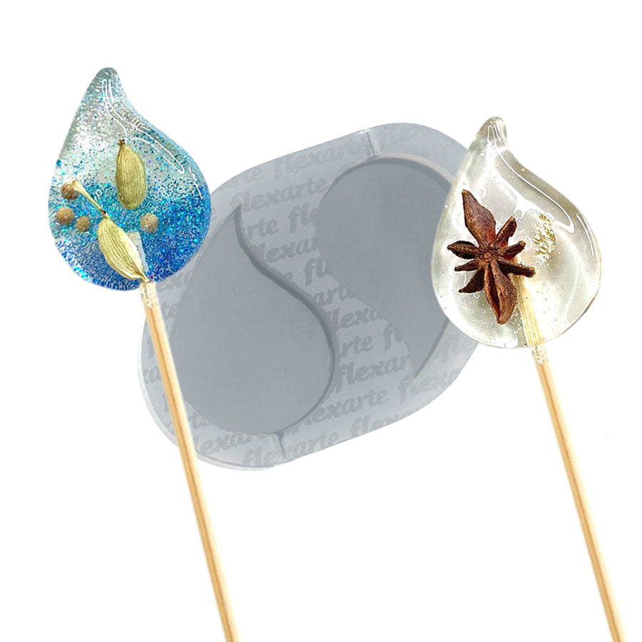 Molde de Silicone 786 - Dupla de Pirulito / Mexedor de Gota peq - 3x4 cm