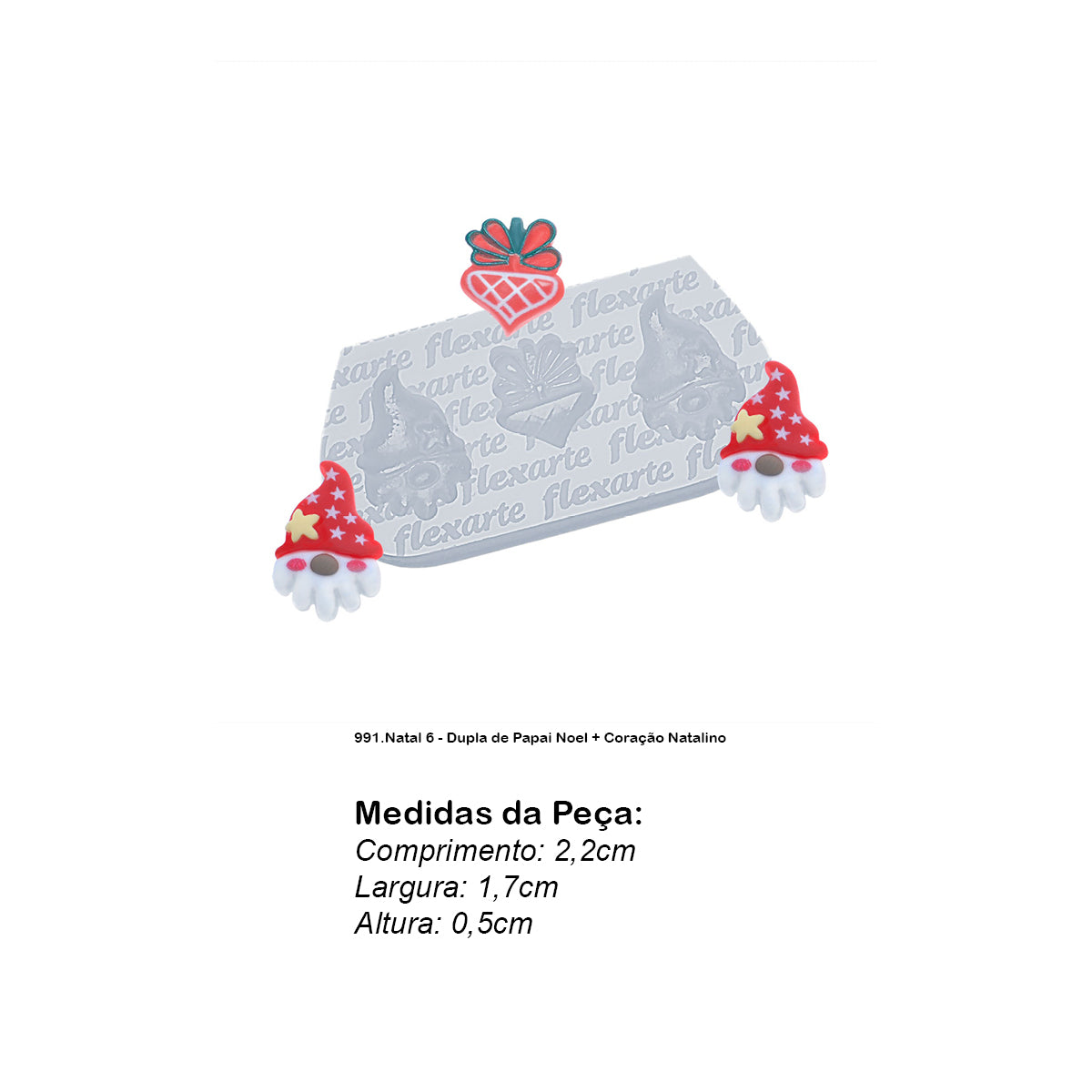 Molde de Silicone 991 - Natal 6 - Dupla de Papai Noel + Coração Natalino