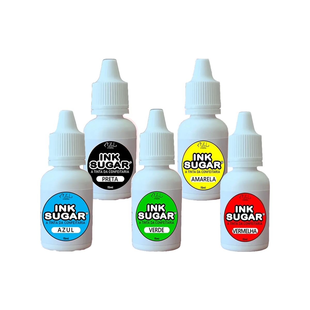 Kit Ink Sugar - 5 Cores Preto, Verde, Vermelho, Azul, Amarelo - 15ml