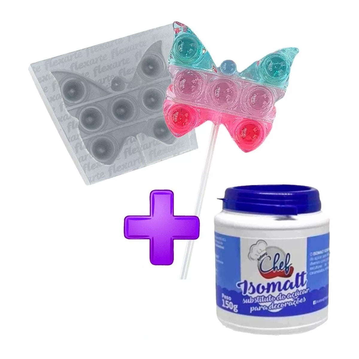 Kit C Molde De Pirulito Fidget 6cm Borboleta + Isomalt 150gr