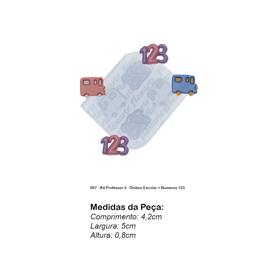 Molde de Silicone 967 - Kit Professor 4 - Ônibus Escolar + Números 123