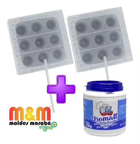 Kit C 2 Moldes Pirulitos Fidget 6cm Quadrado + Isomalt 150gr