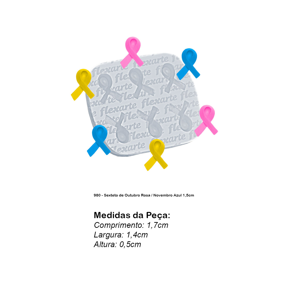 Molde de Silicone 980 - Sexteto de Outubro Rosa / Novembro Azul 1,5cm