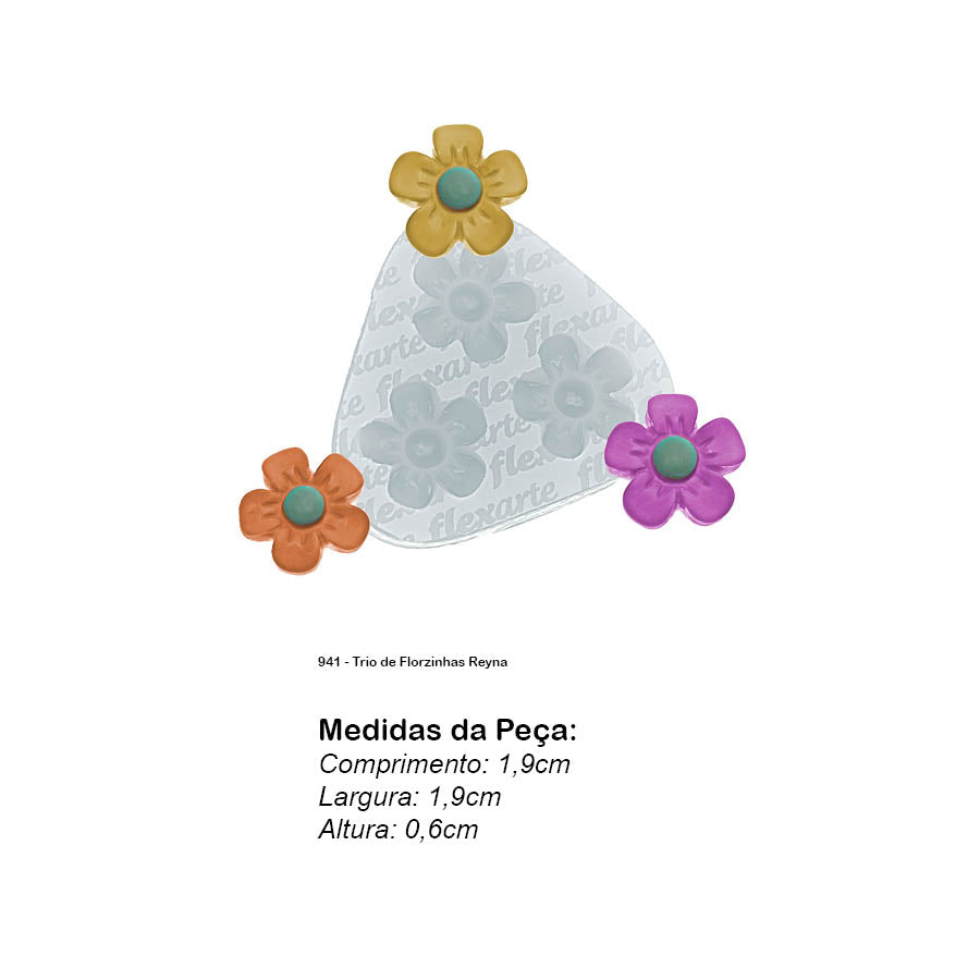 Molde de Silicone 941 - Trio de Florzinhas Reyna