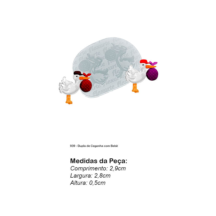 Molde de Silicone 939 - Dupla de Cegonha com Bebê