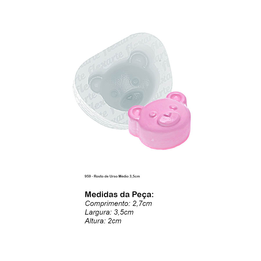 Molde de Silicone 959 - Rosto de Urso Médio 3,5cm
