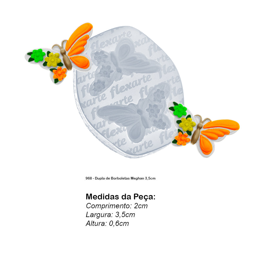 Molde de Silicone 968 - Dupla de Borboletas Meghan 3,5cm