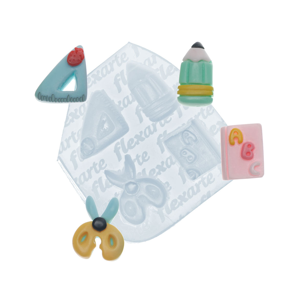 Molde de Silicone 964 - Kit Professor 1 - Lápis + Livro + Tesoura + Esquadro