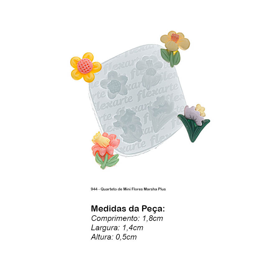 Molde de Silicone 944 - Quarteto de Mini Flores Marsha Plus