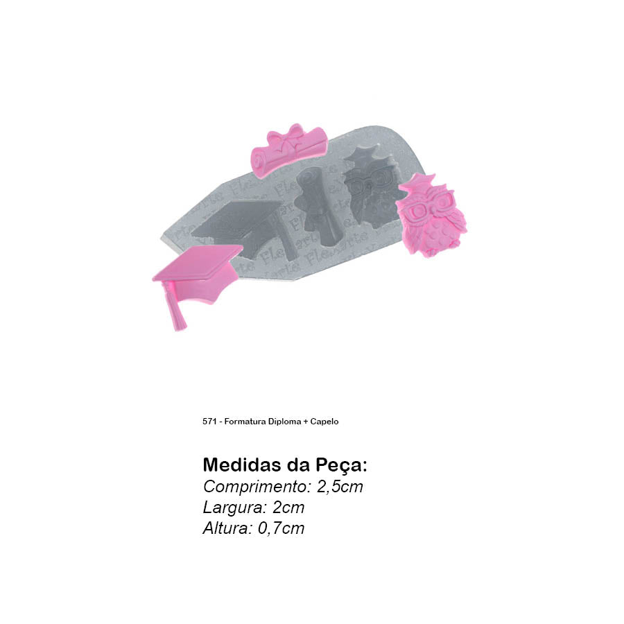 Molde de Silicone 571 - Formatura Diploma + Capelo