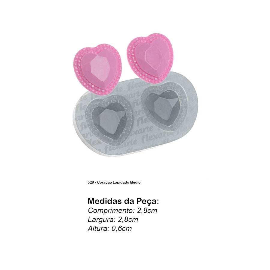 Molde de Silicone 529 - Coração Lapidado Médio