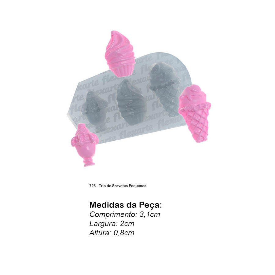 Molde de Silicone 728 - Trio de Sorvetes Pequenos