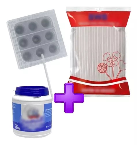 Kit Molde Pirulito Fidget 6cm Quadrado, Isomalt + 100palitos