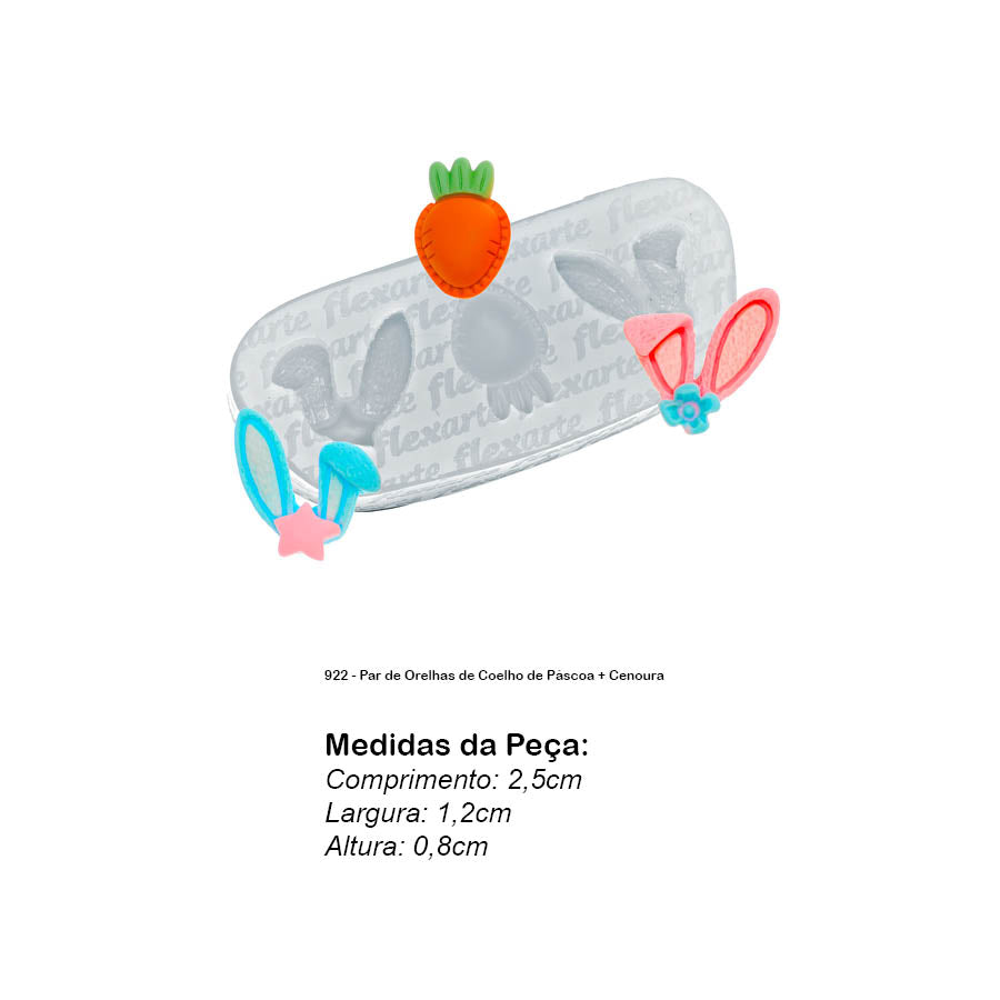Molde de Silicone 922 - Par de Orelhas de Coelho de Páscoa + Cenoura