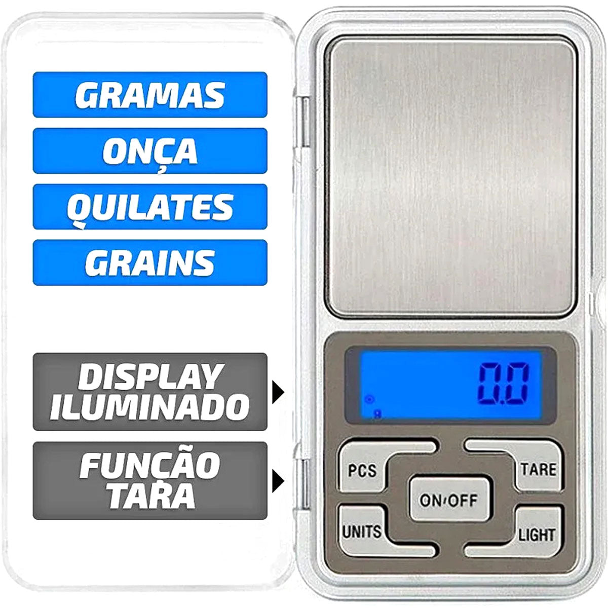 Mini Balança Digital De Bolso Alta Precisão 0,1g /500g Prata