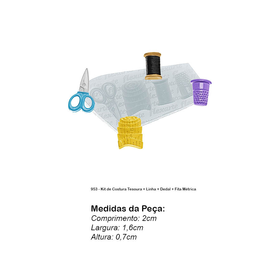 Molde de Silicone 953 - Kit de Costura Tesoura + Linha + Dedal + Fita Métrica