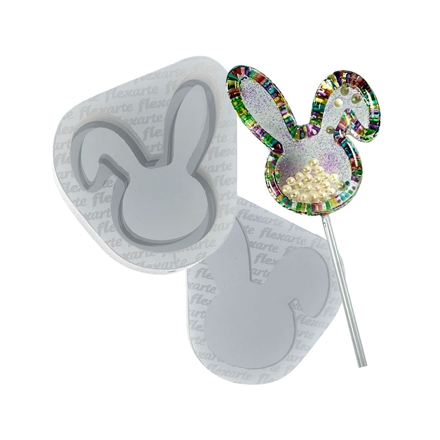Molde de Silicone 823 - Pirulito Coelho Chocalho 6 Cm