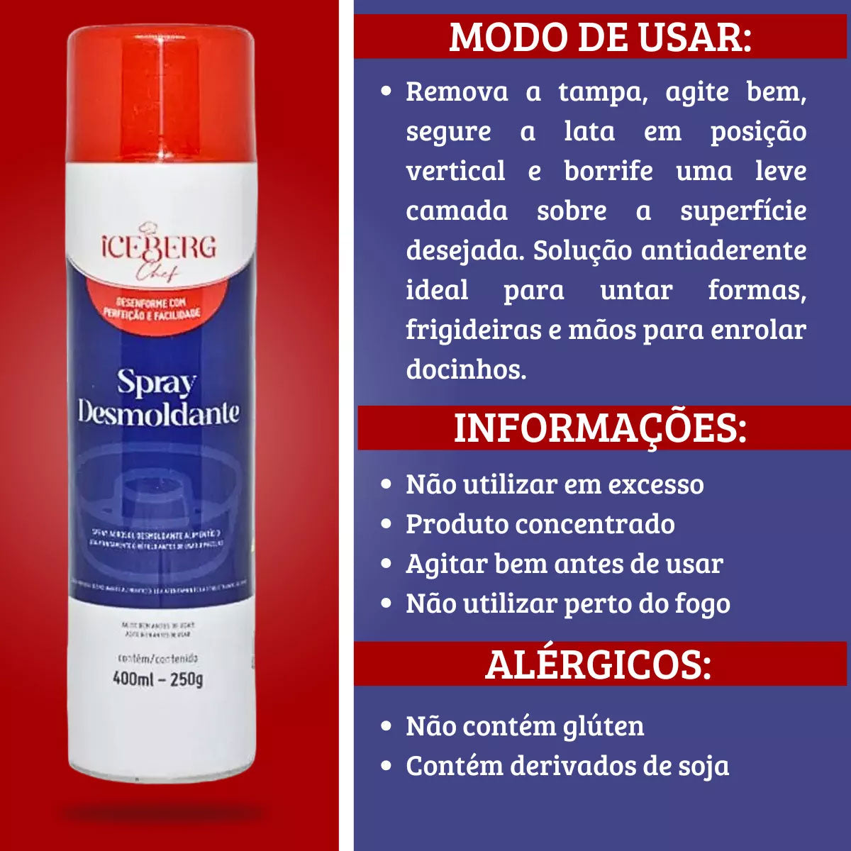 Desmoldante Spray para bolos - 400ml/250g Iceberg