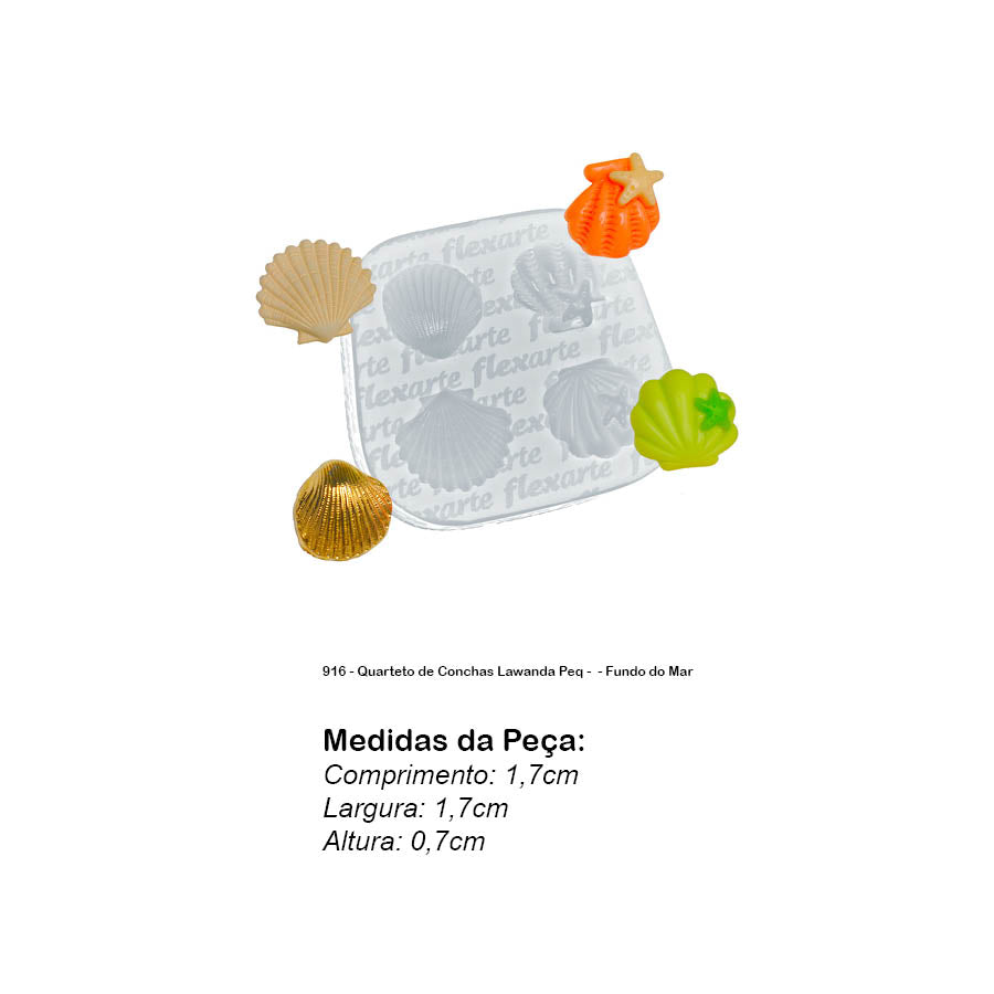 Molde de Silicone 916 - Quarteto de Conchas Lawanda Peq - - Fundo do Mar