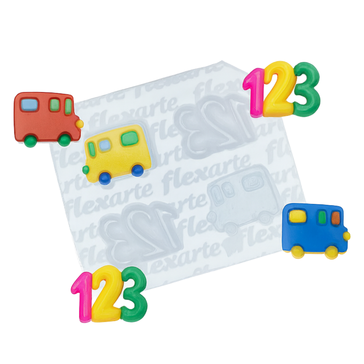 Molde de  Silicone 967 - Kit Professor 4 - Ônibus Escolar + Números 123