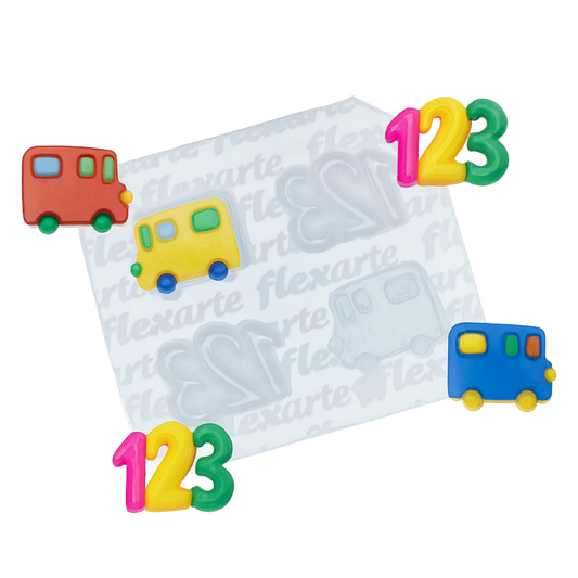 Molde de  Silicone 967 - Kit Professor 4 - Ônibus Escolar + Números 123