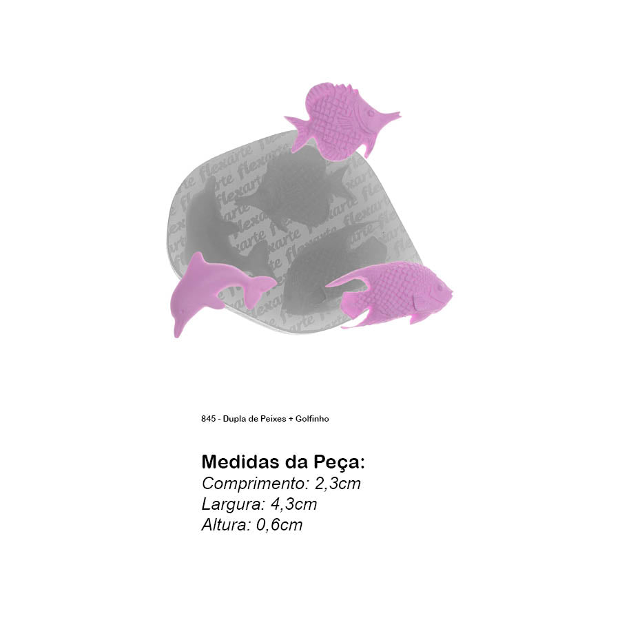 Molde de Silicone 845 - Dupla de Peixes + Golfinho