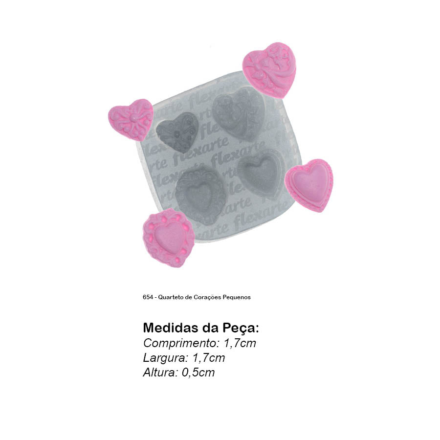 Molde de Silicone 654 - Quarteto de Corações Pequenos
