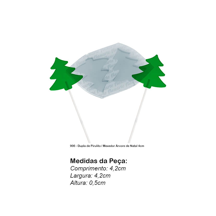 Molde de Silicone 906 - Dupla de Pirulito / Mexedor Árvore de Natal 4cm