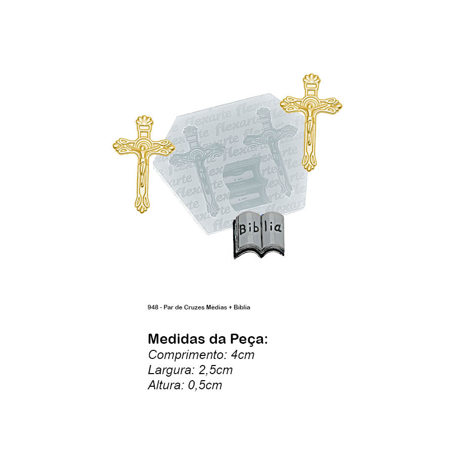 Molde de Silicone 948 - Par de Cruzes Médias + Bíblia