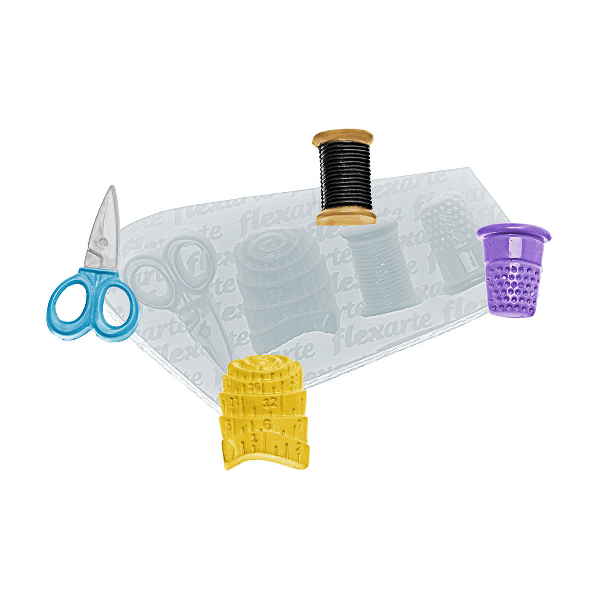 Molde de Silicone 953 - Kit de Costura Tesoura + Linha + Dedal + Fita Métrica