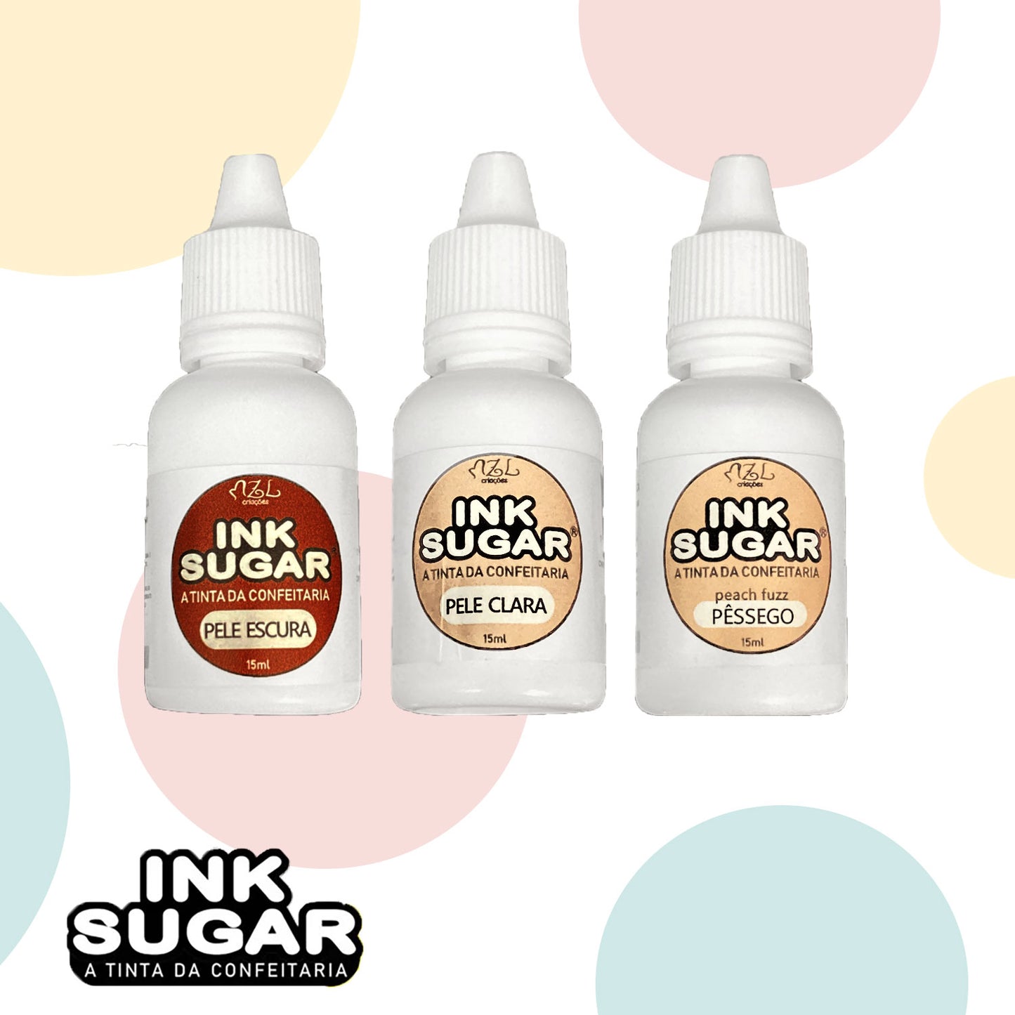 Kit Ink Sugar Pele - 3 Cores (Pele Escura, Pele Clara, Pêssego) - 15ml
