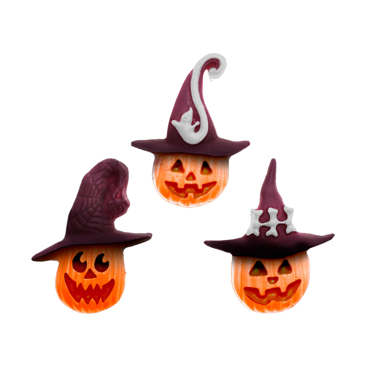 Molde de Silicone 975 - Halloween Kit 02 - Trio de Abóboras c/ Chapéu de Bruxa