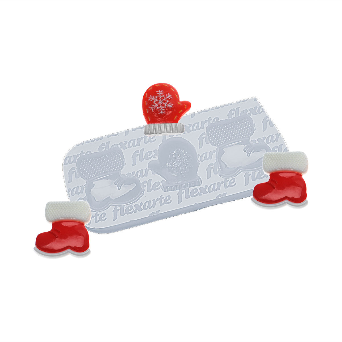 Molde de Silicone 987 - Natal 2 - Par de Botinhas + Luvinha