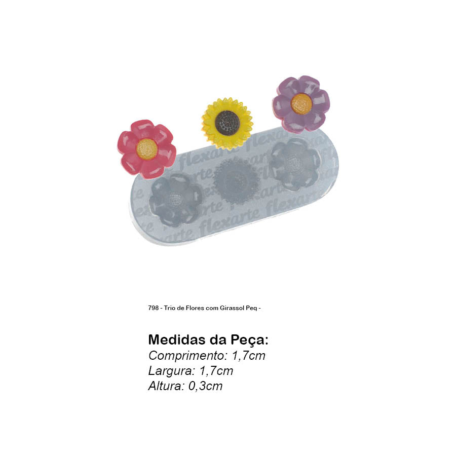 Molde de Silicone 798 - Trio de Flores com Girassol Peq -