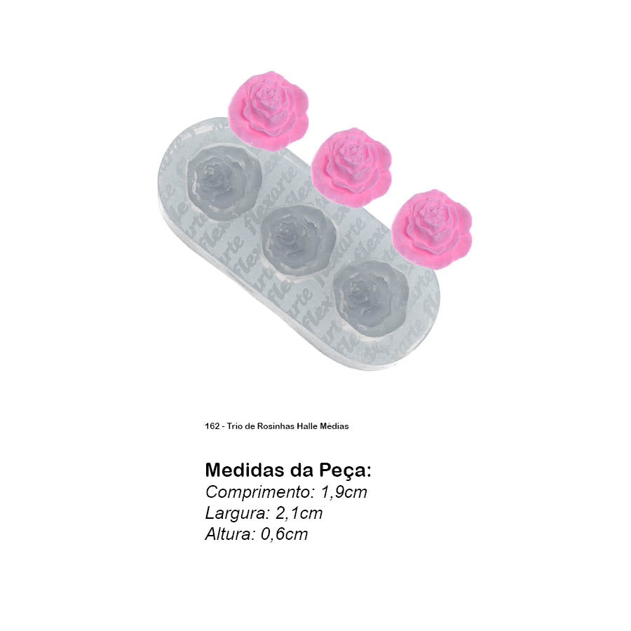 Molde de Silicone 162 - Trio de Rosinhas Halle Médias