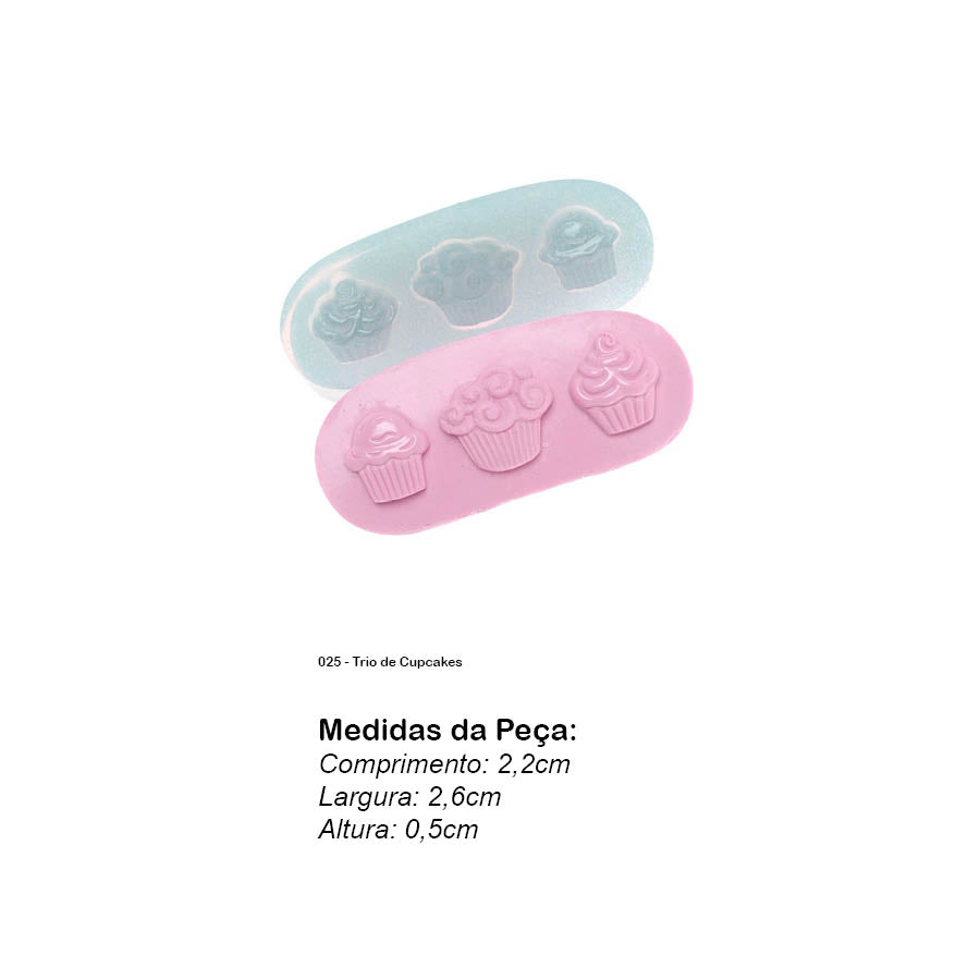 Molde de Silicone 025 - Trio de Cupcakes