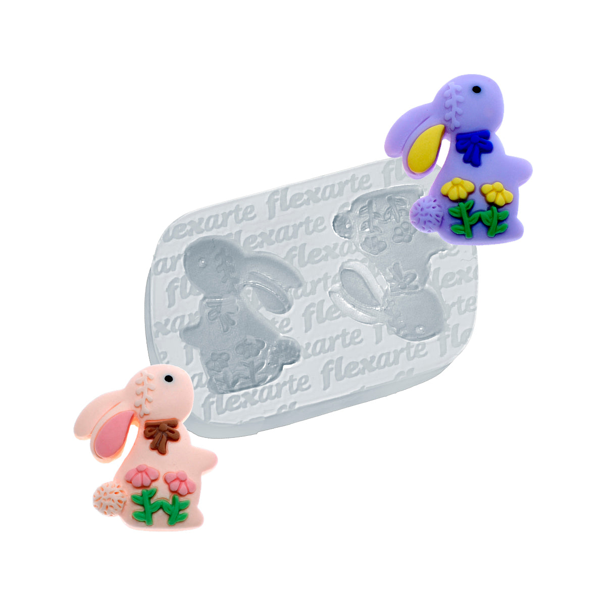 Molde de Silicone 59 Dupla de Coelhos Marilyn Peq, 2,8cm