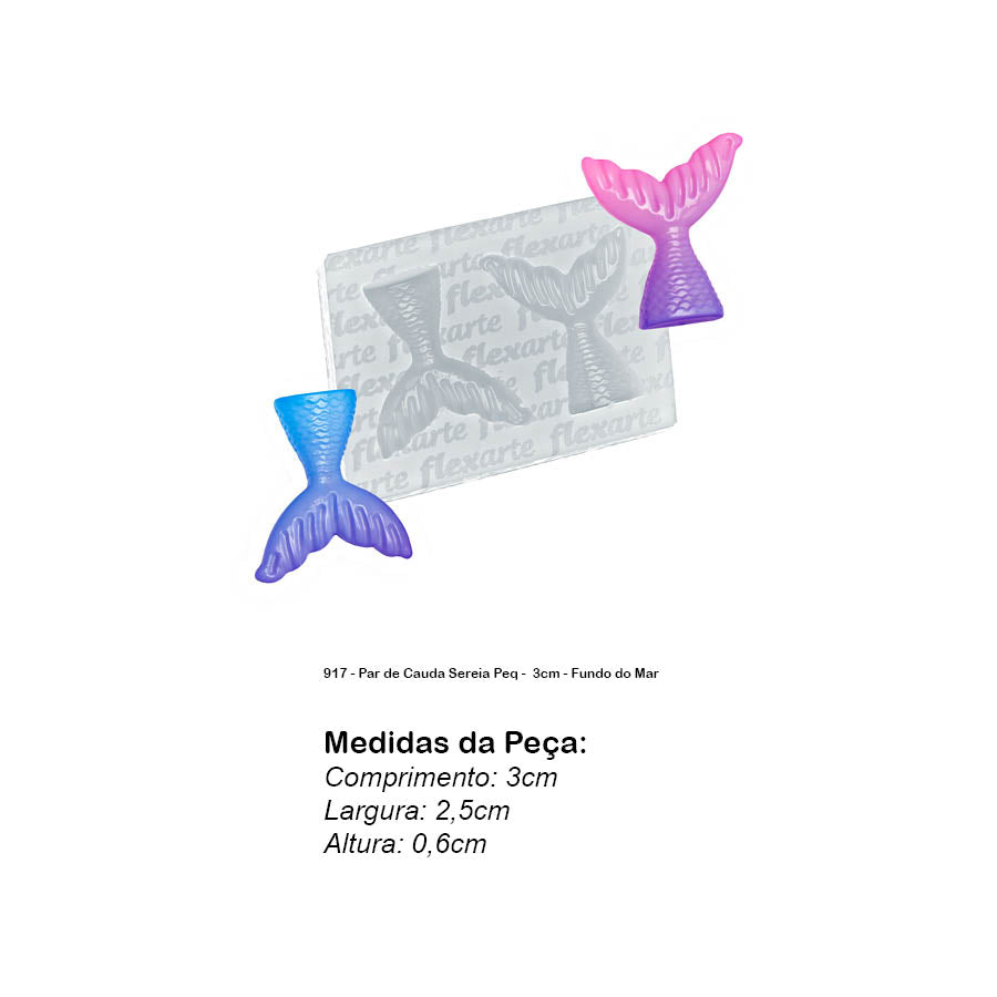 Molde de Silicone 917 - Par de Cauda Sereia Peq - 3cm - Fundo do Mar